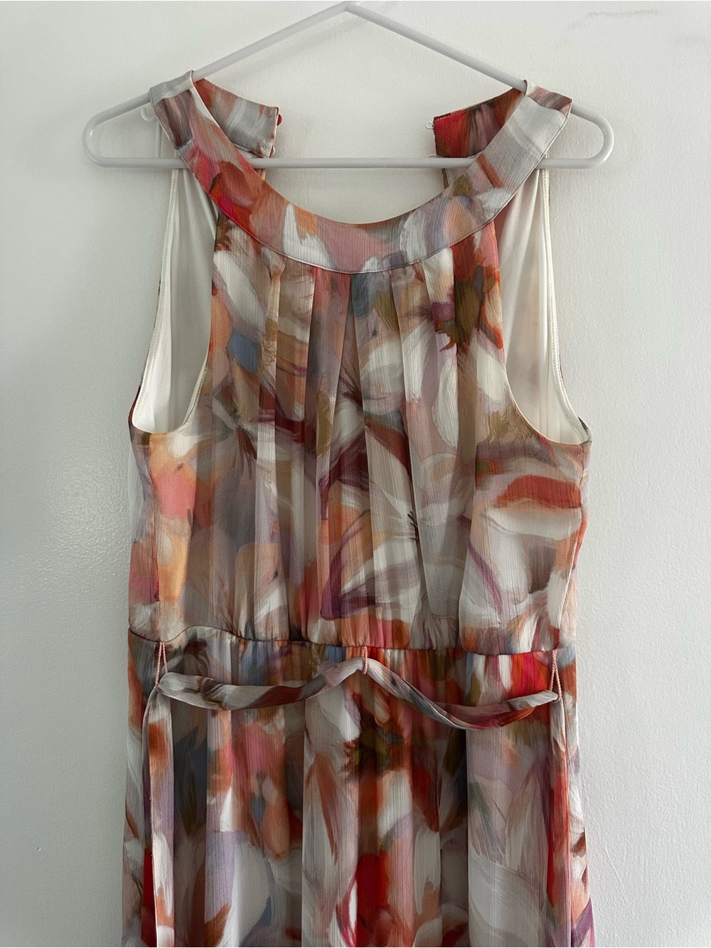 Calvin Klein Abstract Watercolor Sleeveless Midi Dress - Cream, Coral, Mauve